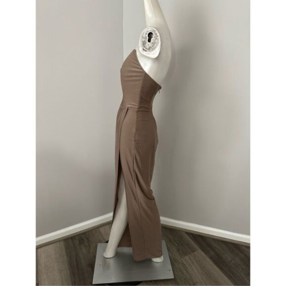 NWT Michael Costello X Revolve Womens Satin Surplice Skirt Jake Gown Taupe Small - Picture 9 of 11
